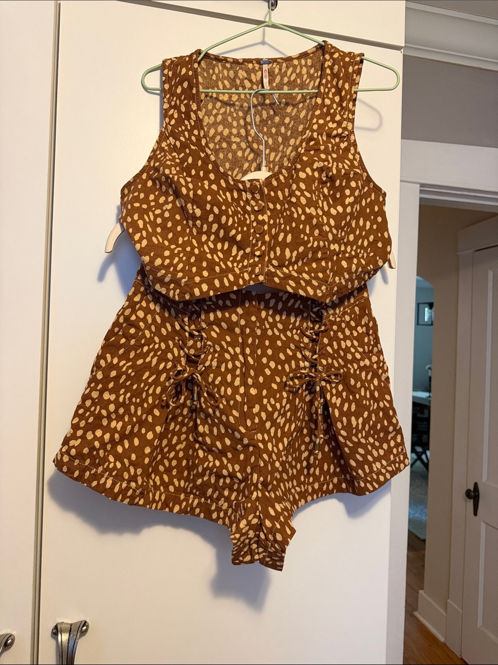 Free People Brown Spotted Waist-Tie Shorts